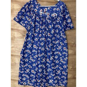 Granada 1X Blue Floral Dress Robe Gown Loungewear Pocket Pullover Pajamas